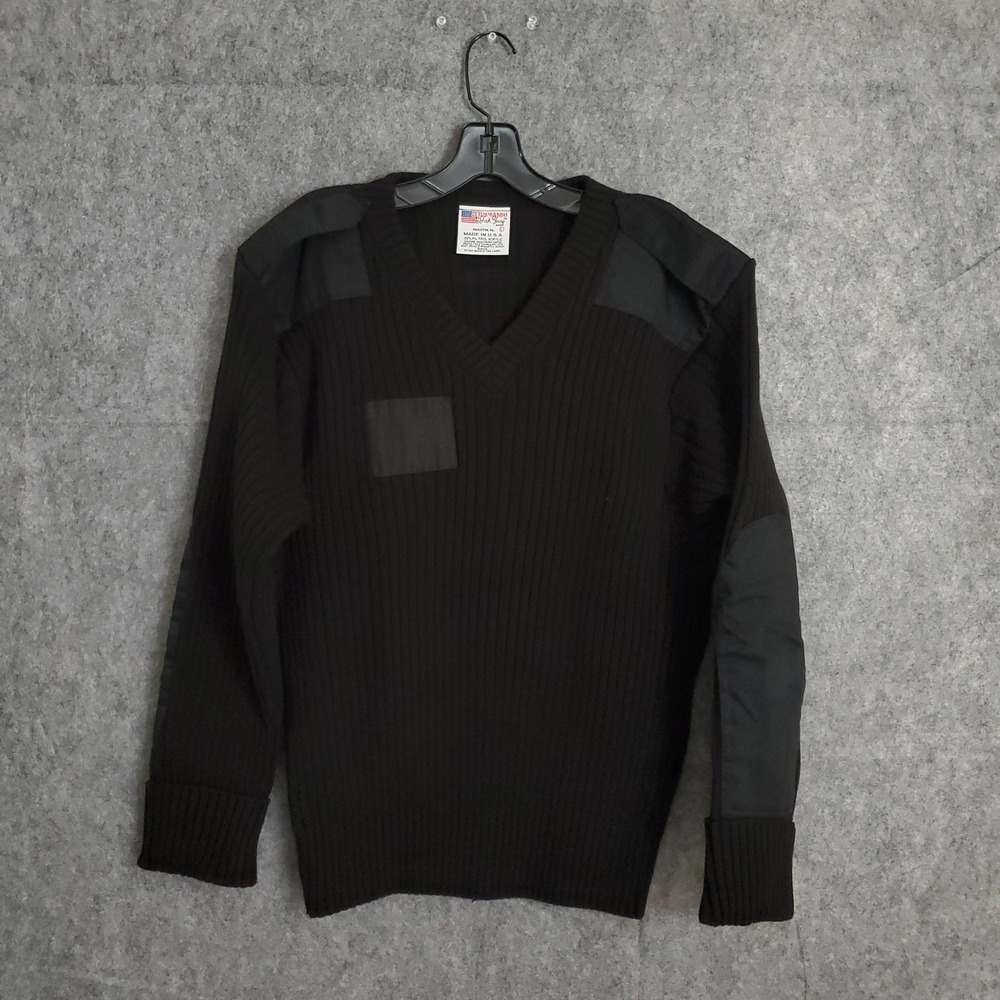 Vintage Commando Jack Young Sweater Men Large Black Tactical US Made Elbow Patch